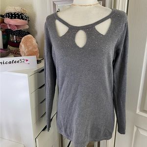 NWOT Oliver sz l gray bling cutout sweater top 0451